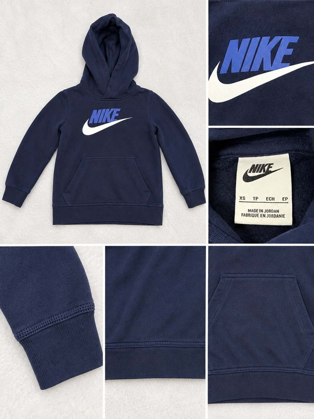 Nike Kids Navy Blue Hoodie with White & Blue Swoosh